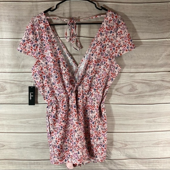 LULU’S Hottie Dotty Mauve Pink Floral Print Romper - Picture 8 of 12